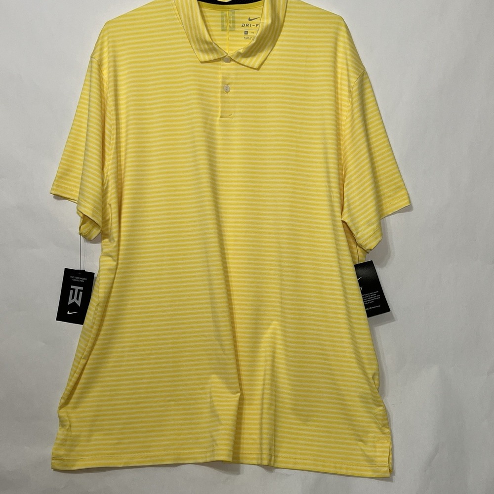 NIKE Tiger Woods Performance Striped Golf Polo Shirt 2XL Yellow White BQ6722-703